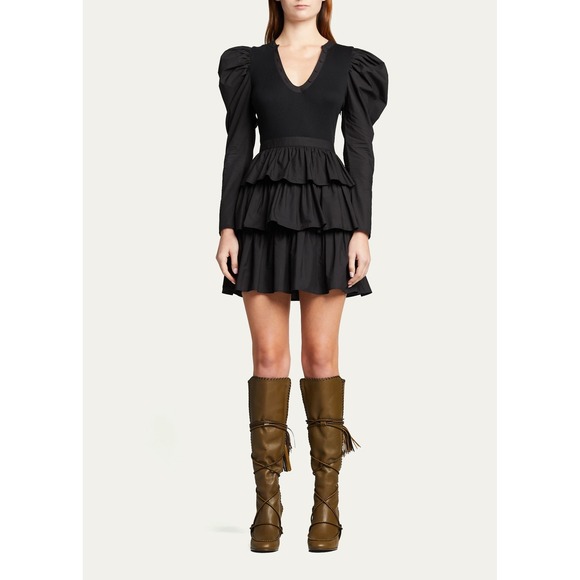 Ulla Johnson Dresses & Skirts - Ulla Johnson Women's‎ Amiri Black Puff Sleeve Tiered Ruffle Mini Dress- Size S